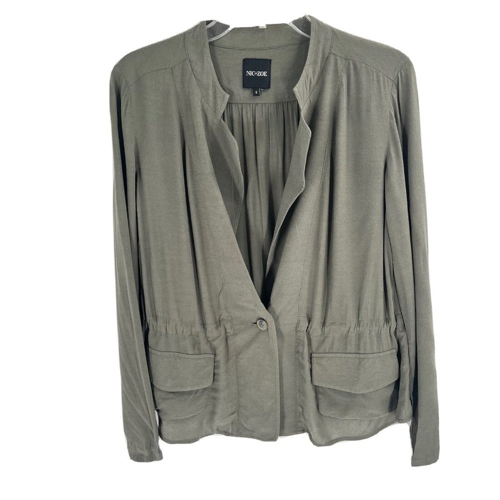 Nic + Zoe Olive Green Lightweight Blazer One Button Long Sleeve Sz Small